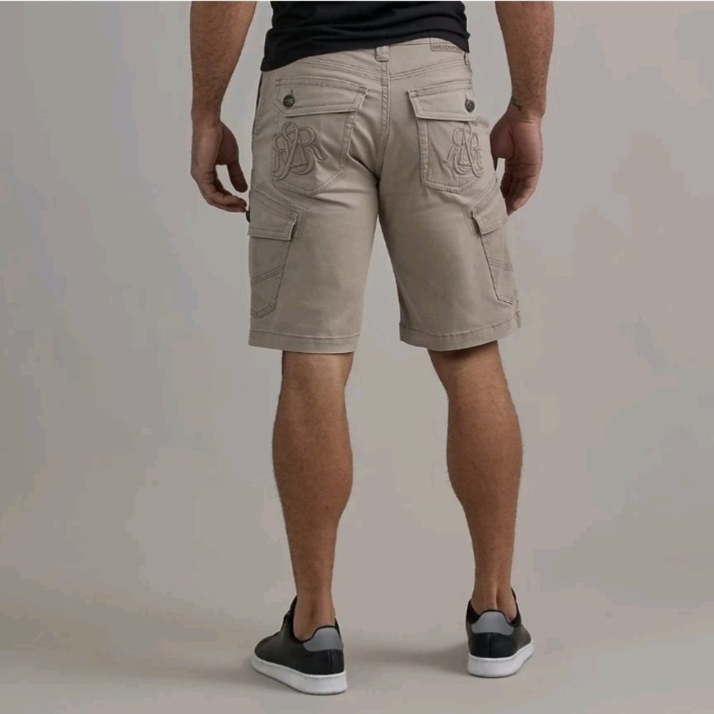 Rock & Republic Vaughn Cargo Shorts Mens Sz 40 Khaki Beige Stretch Twill Cotton